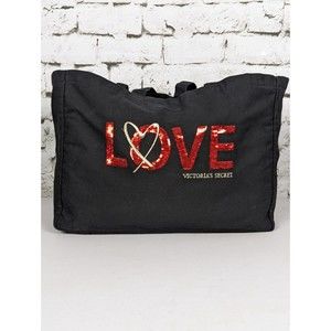 VICTORIA'S SECRET Large Black Sequined "LOVE" Canvas Weekender Tote